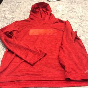 Red hooded shirt